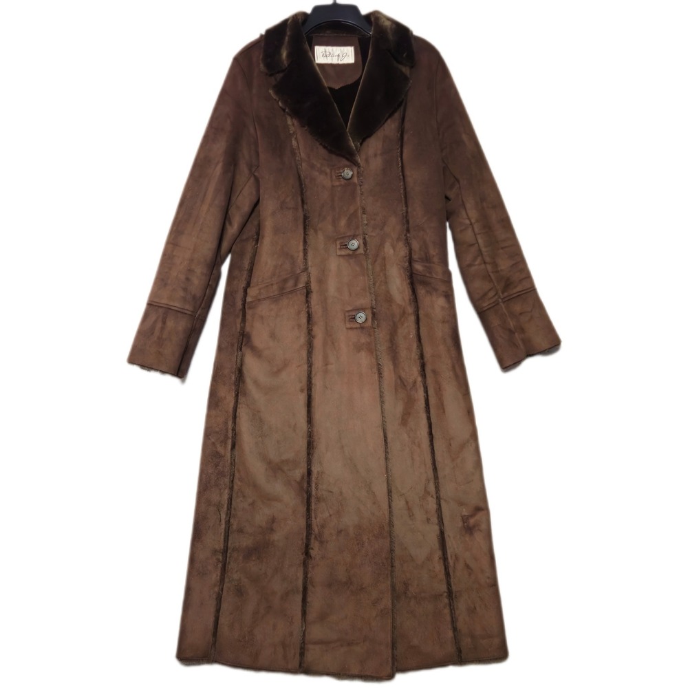 PATRICK J Womens Penny Lane Almost Famous Brown Shearling Suede Long Coat 52in
